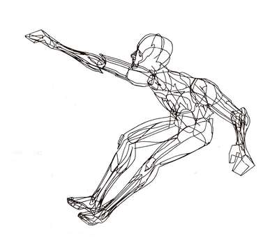 "Boeing Man" or "Human Figure," a wireframe drawing printed on a Gerber Plotter.  It was used as a standard figure of a pilot.